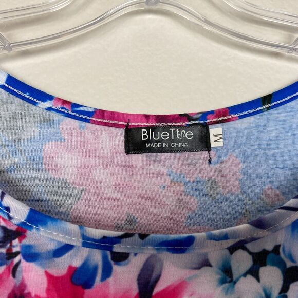 Blue Time Midi Dress Size M Knit Cotton Blend Floral Empire Waist Cottagecore - Picture 3 of 5